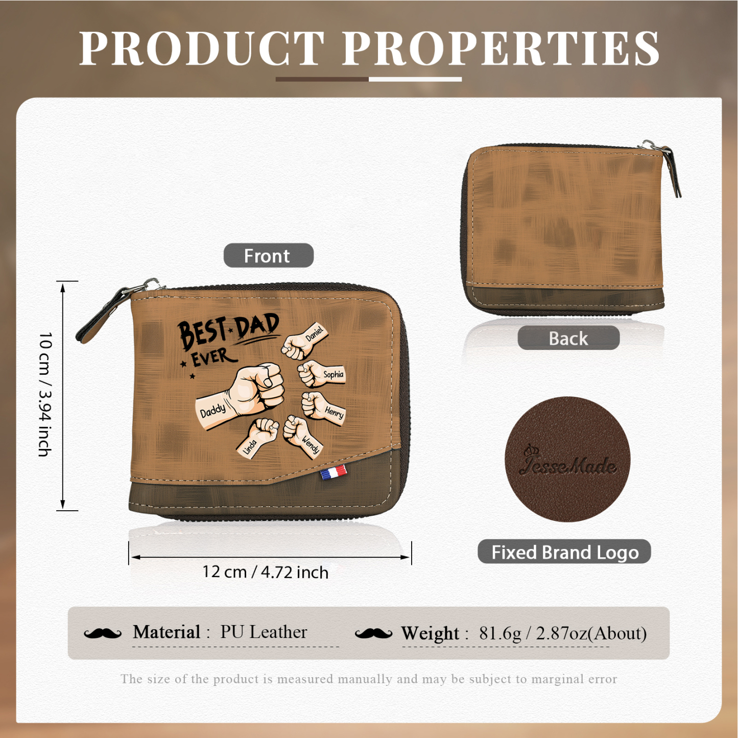 6 Names & 1 Text Custom Wallet for Men – Personalized Best Dad Gift, Perfect for Father's Day | Lorajewel