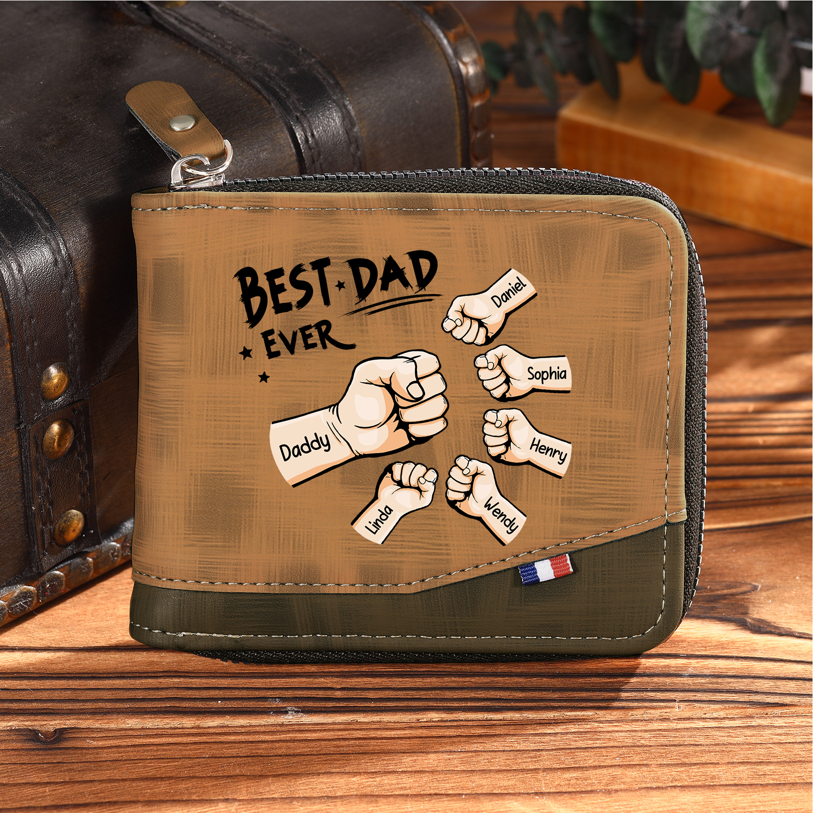 6 Names & 1 Text Custom Wallet for Men – Personalized Best Dad Gift, Perfect for Father's Day | Lorajewel