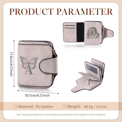 Personalized Photo & Initial & Name PU Leather Wallet for Women | Lorajewel