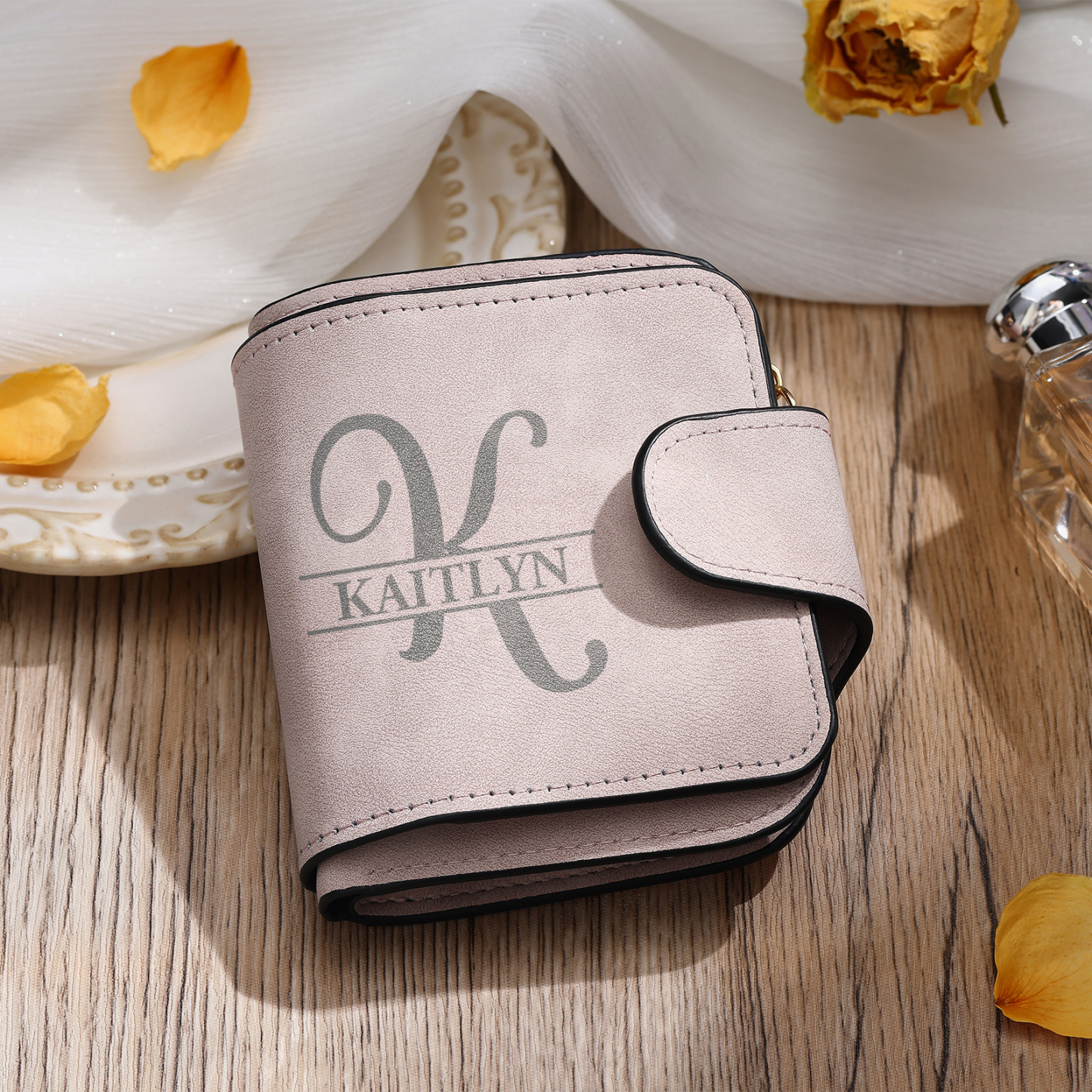 Personalized Photo & Initial & Name PU Leather Wallet for Women | Lorajewel