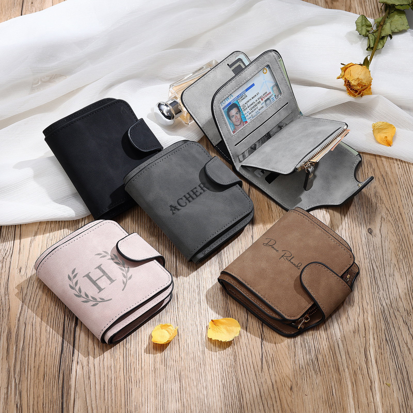 Personalized Photo & Initial & Name PU Leather Wallet for Women | Lorajewel