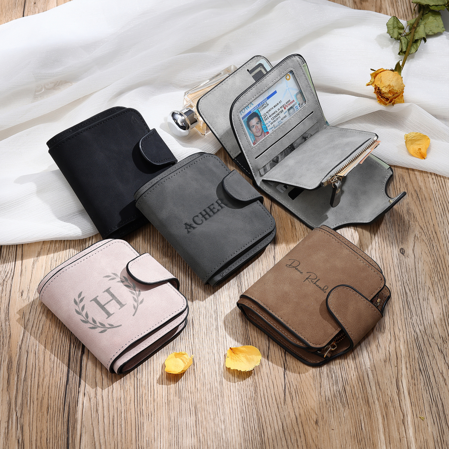 Personalized Photo & Initial & Name PU Leather Wallet for Women | Lorajewel