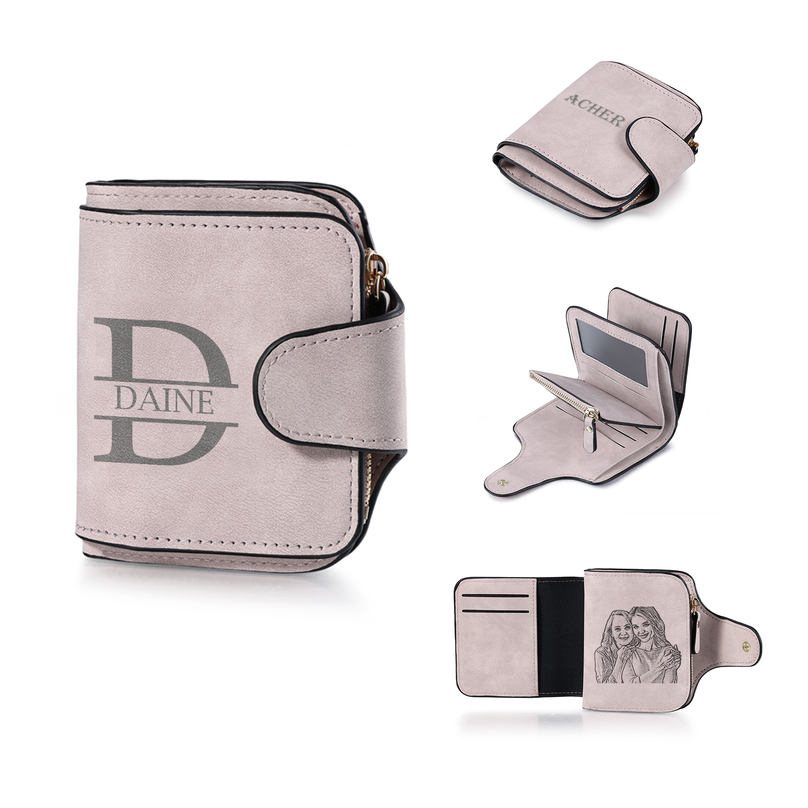 Personalized Photo & Initial & Name PU Leather Wallet for Women | Lorajewel