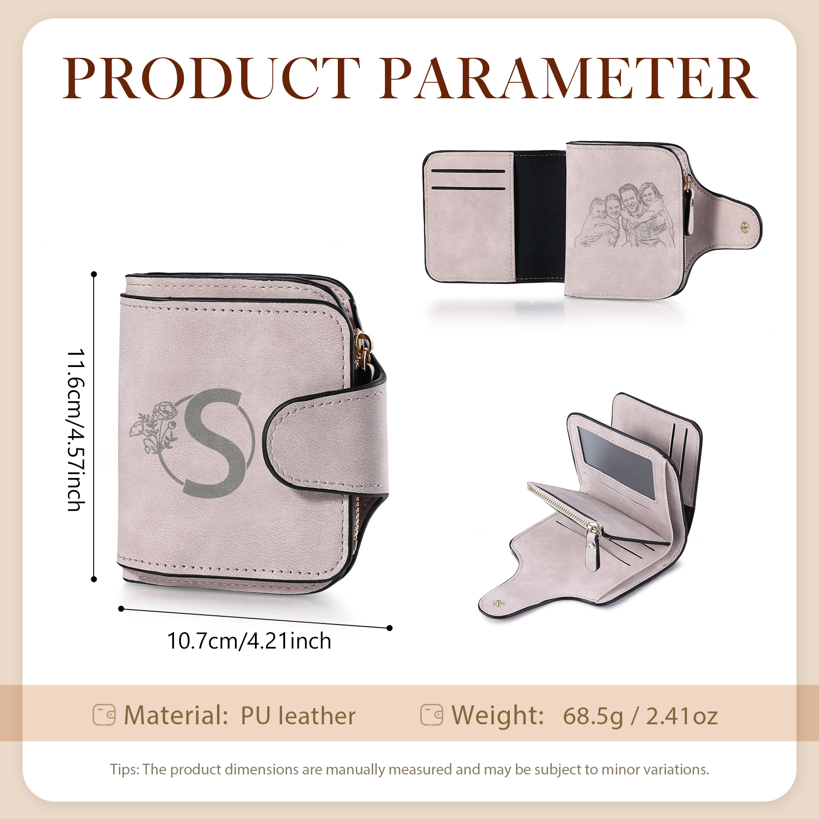 Personalized Photo & Initial & Birthflower PU Leather Wallet for Women | Lorajewel