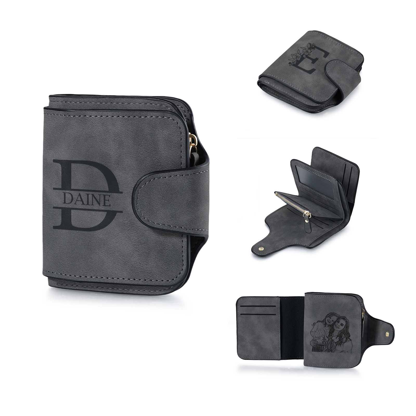 Personalized Photo & Initial & Name PU Leather Wallet for Women | Lorajewel