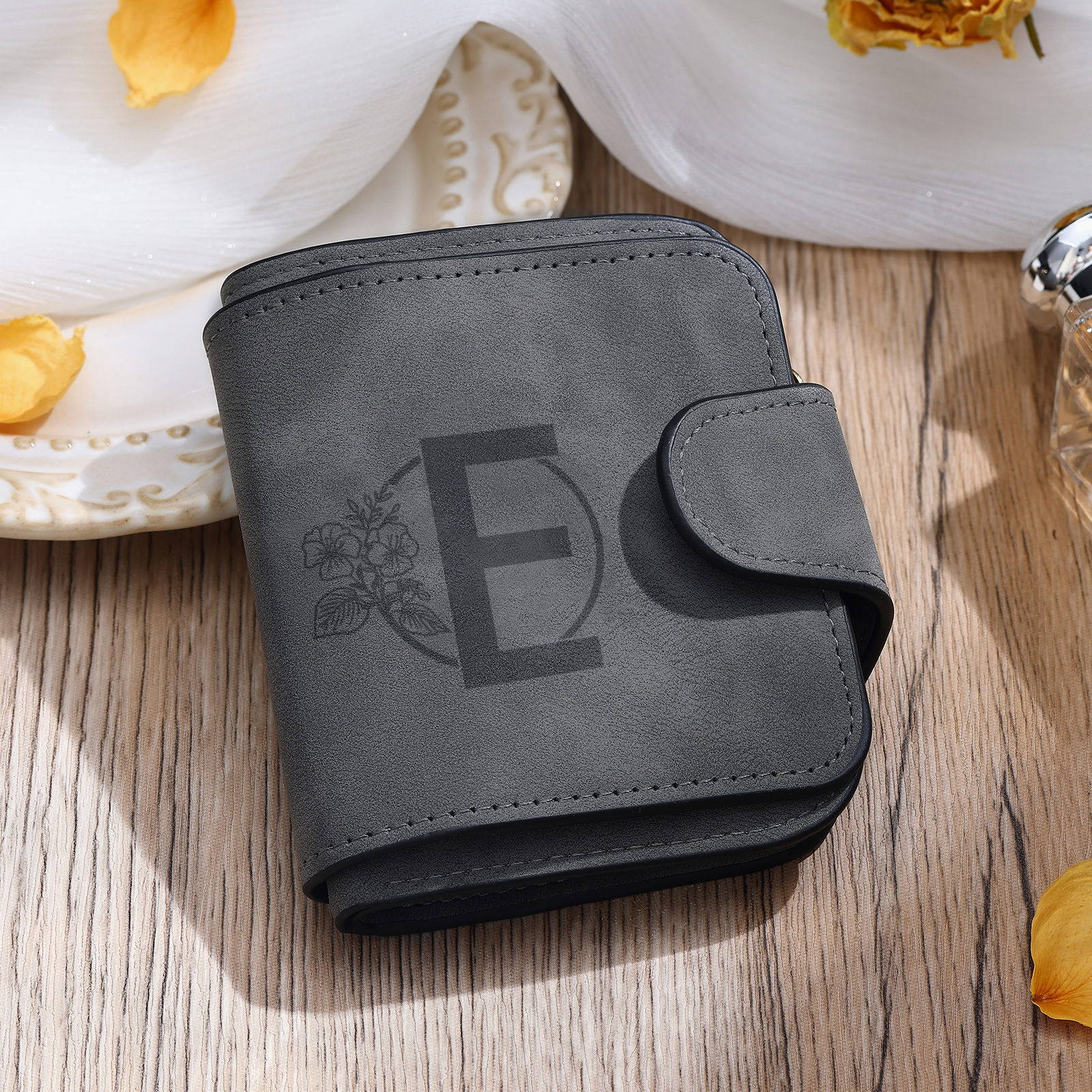 Personalized Photo & Initial & Birthflower PU Leather Wallet for Women | Lorajewel