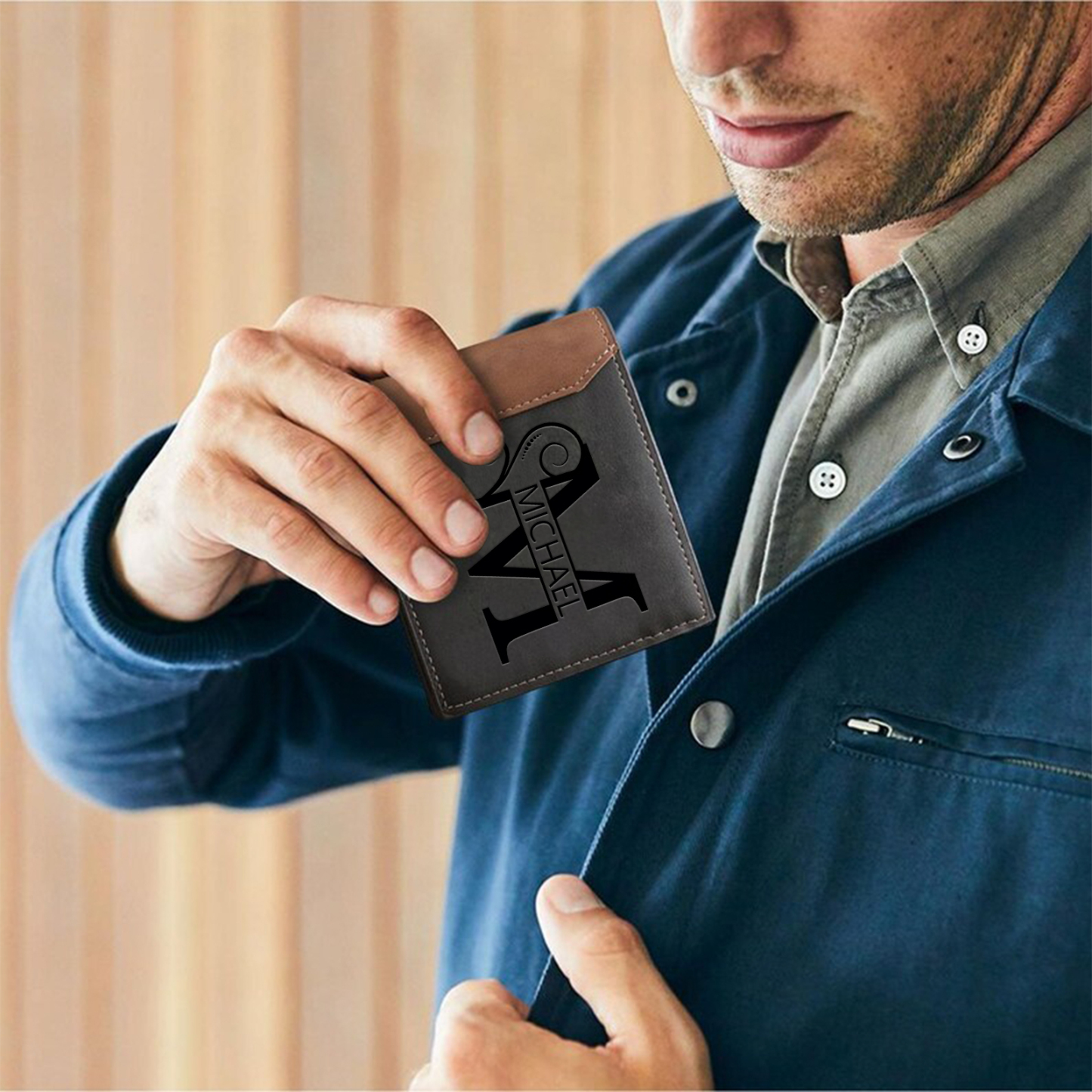 Personalized Leather Wallet with Monogram & Name – Custom Initial Men’s Wallet Gift | Lorajewel
