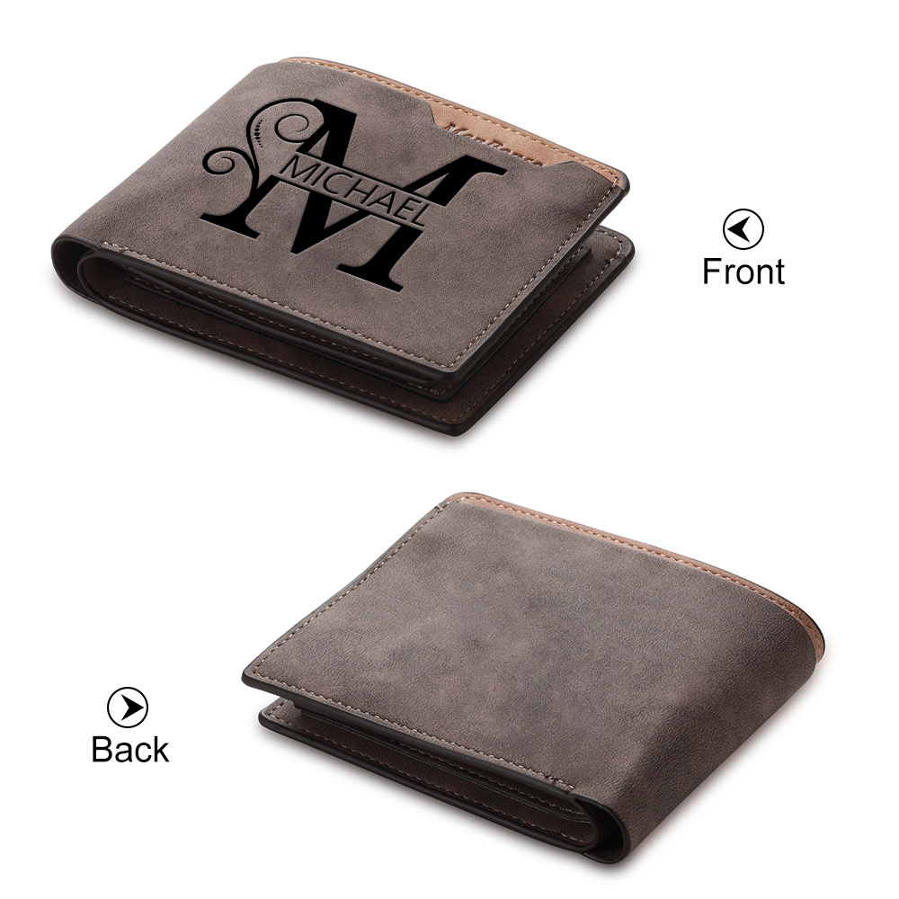 Personalized Dark Brown Leather Wallet with Letter & Name – Custom Initial Men’s Wallet Gift | Lorajewel