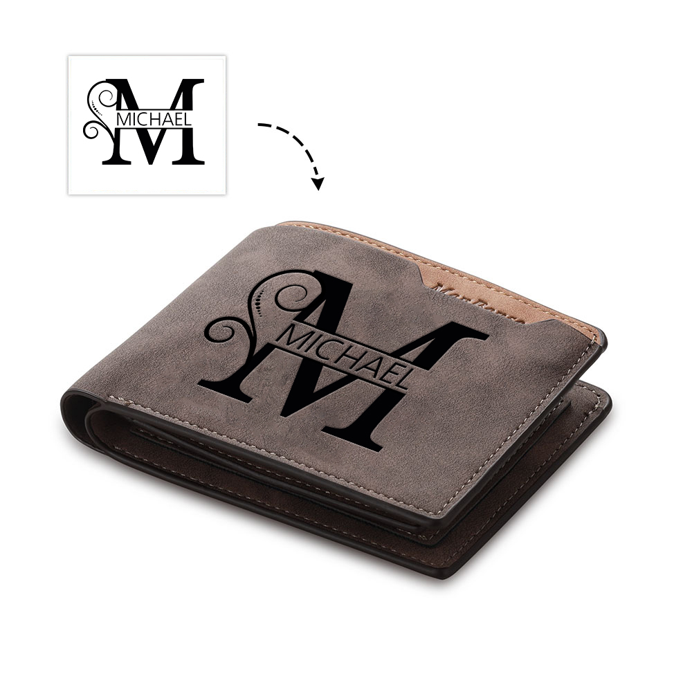 Personalized Dark Brown Leather Wallet with Letter & Name – Custom Initial Men’s Wallet Gift | Lorajewel