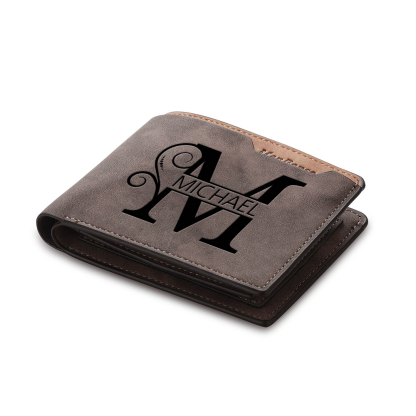 Personalized Dark Brown Leather Wallet with Letter & Name – Custom Initial Men’s Wallet Gift | Lorajewel