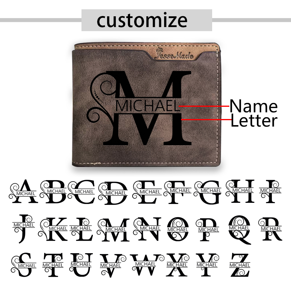 Personalized Dark Brown Leather Wallet with Letter & Name – Custom Initial Men’s Wallet Gift | Lorajewel