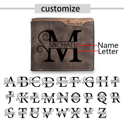 Personalized Dark Brown Leather Wallet with Letter & Name – Custom Initial Men’s Wallet Gift | Lorajewel