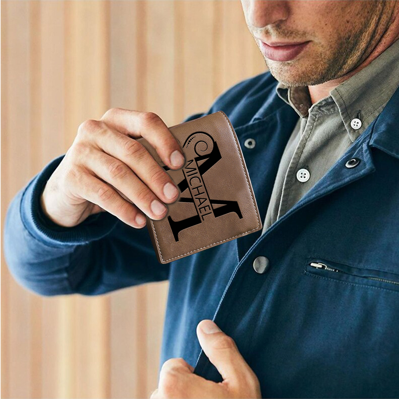 Personalized Men's Wallet with Name and Initial - Monogram Leather Effect for Father's Day | Lorajewel