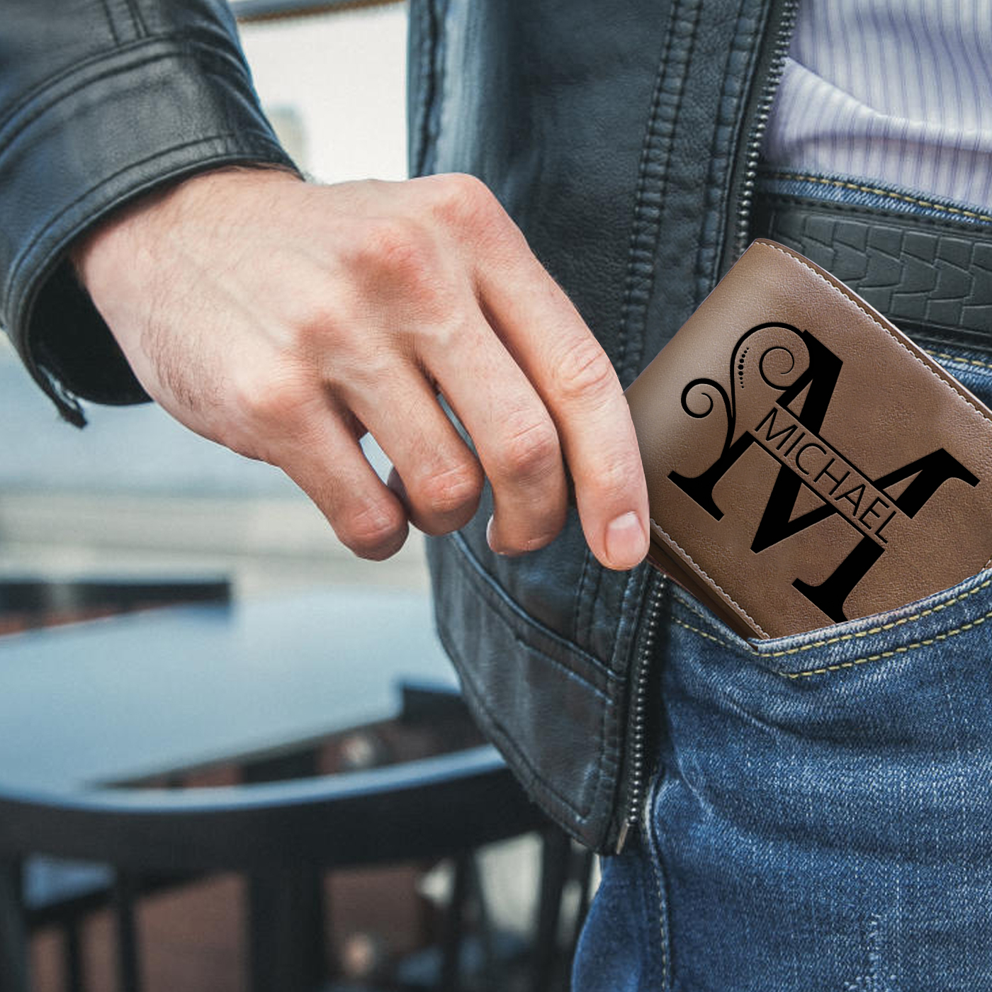 Personalized Men's Wallet with Name and Initial - Monogram Leather Effect for Father's Day | Lorajewel