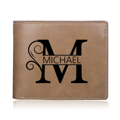 Personalized Men's Wallet with Name and Initial - Monogram Leather Effect for Father's Day | Lorajewel