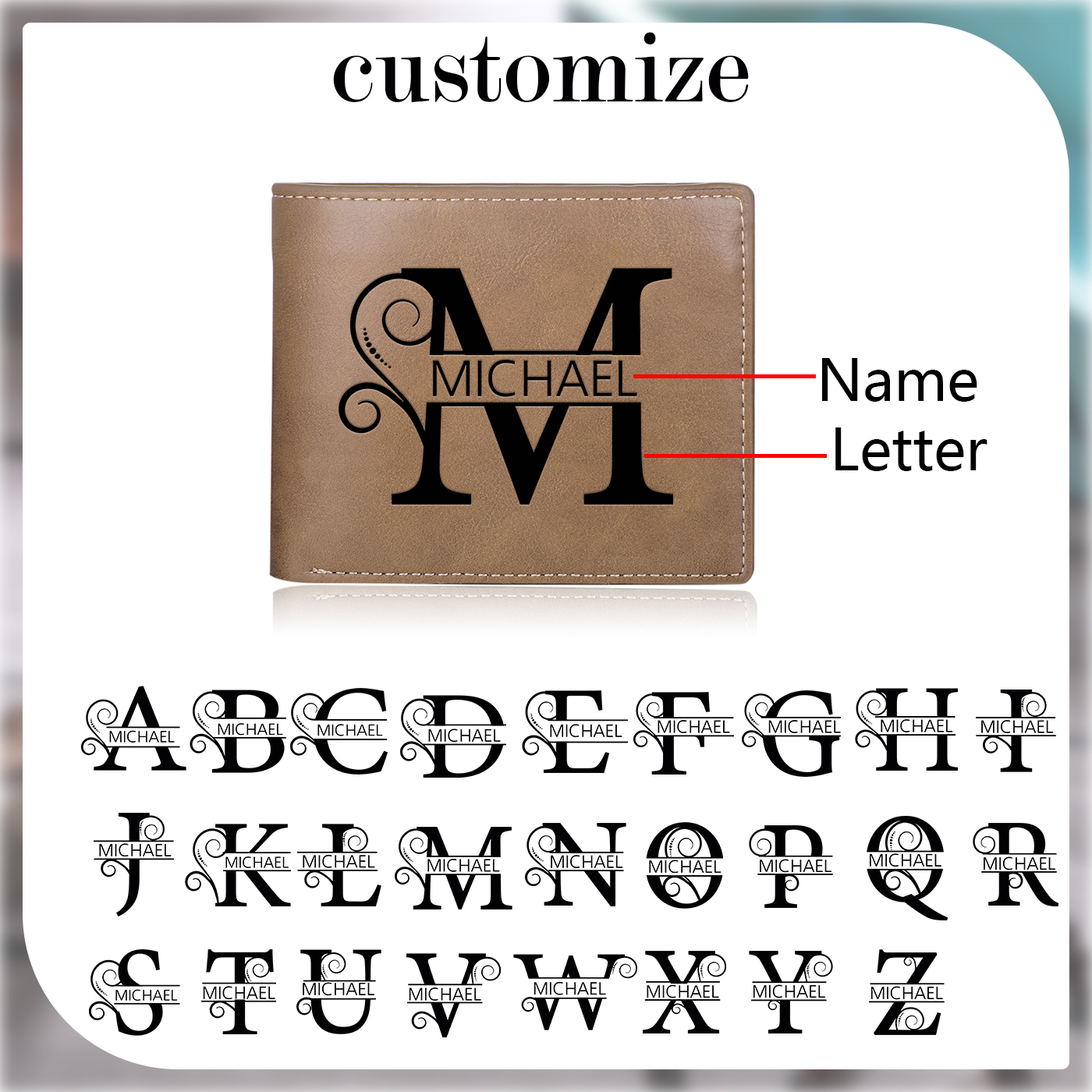 Personalized Men's Wallet with Name and Initial - Monogram Leather Effect for Father's Day | Lorajewel