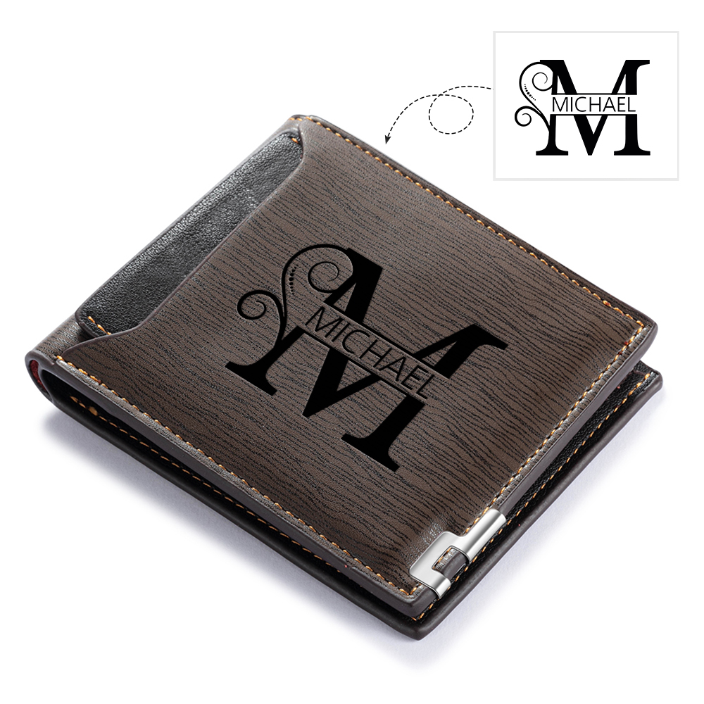 Personalized Elegant Wood-Style Personalized Wallet – Name & Initial Engraved | Lorajewel