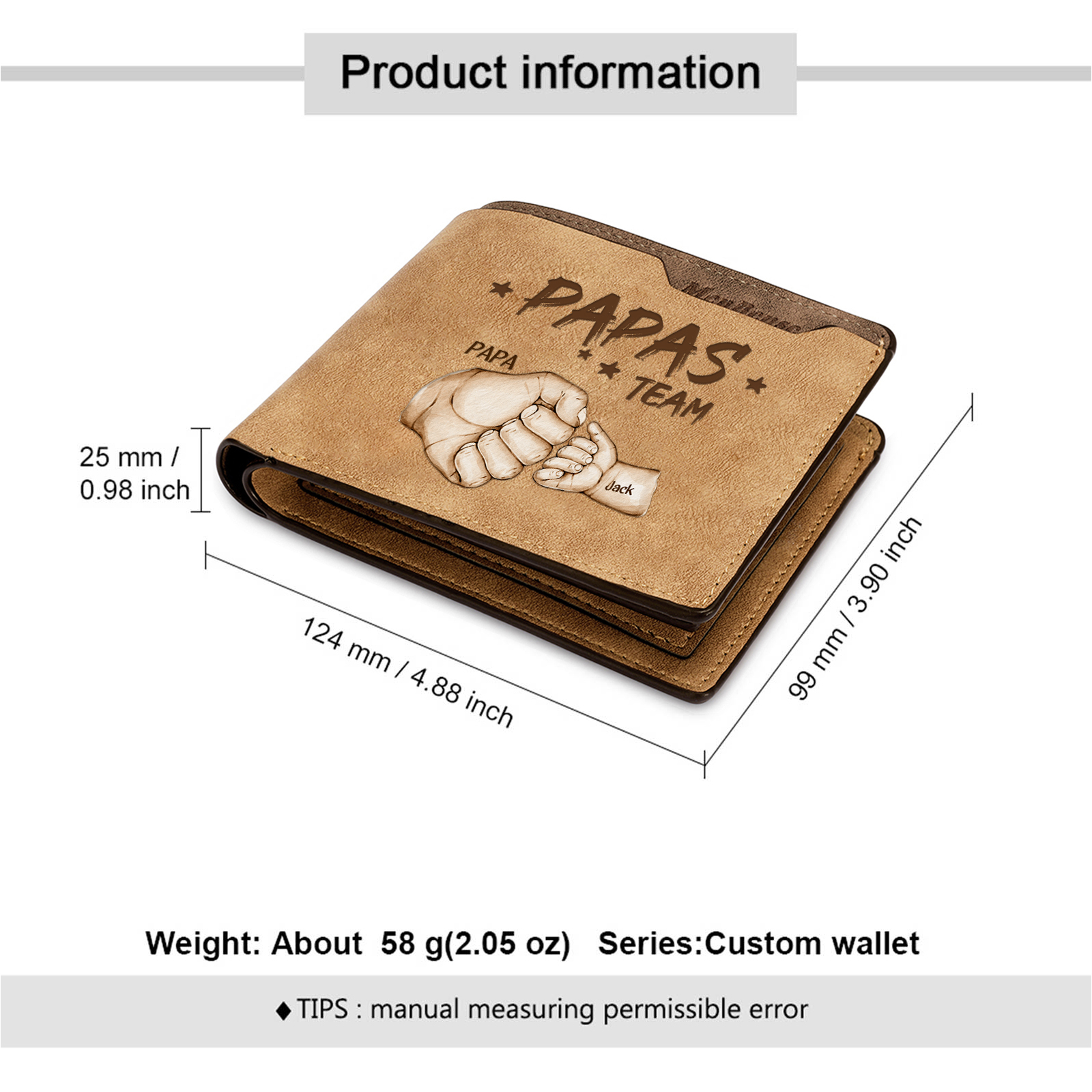 2 Names Personalized Papa's Team Wallet – Custom Father's Day Gift for Dad | Lorajewel