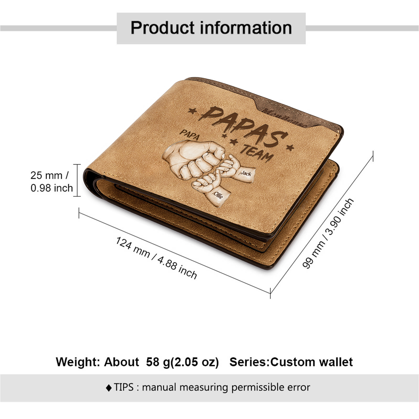 3 Names Personalized Papa's Team Wallet – Custom Father's Day Gift for Dad | Lorajewel