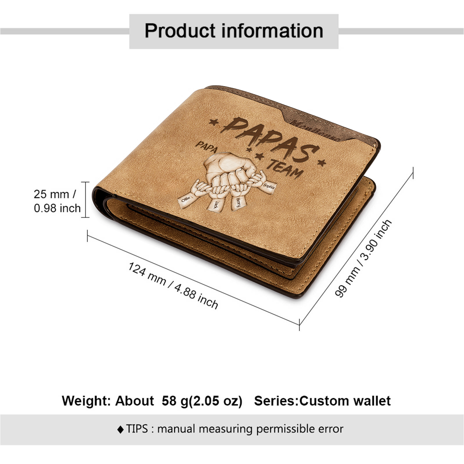 5 Names Personalized Papa's Team Wallet – Custom Father's Day Gift for Dad | Lorajewel