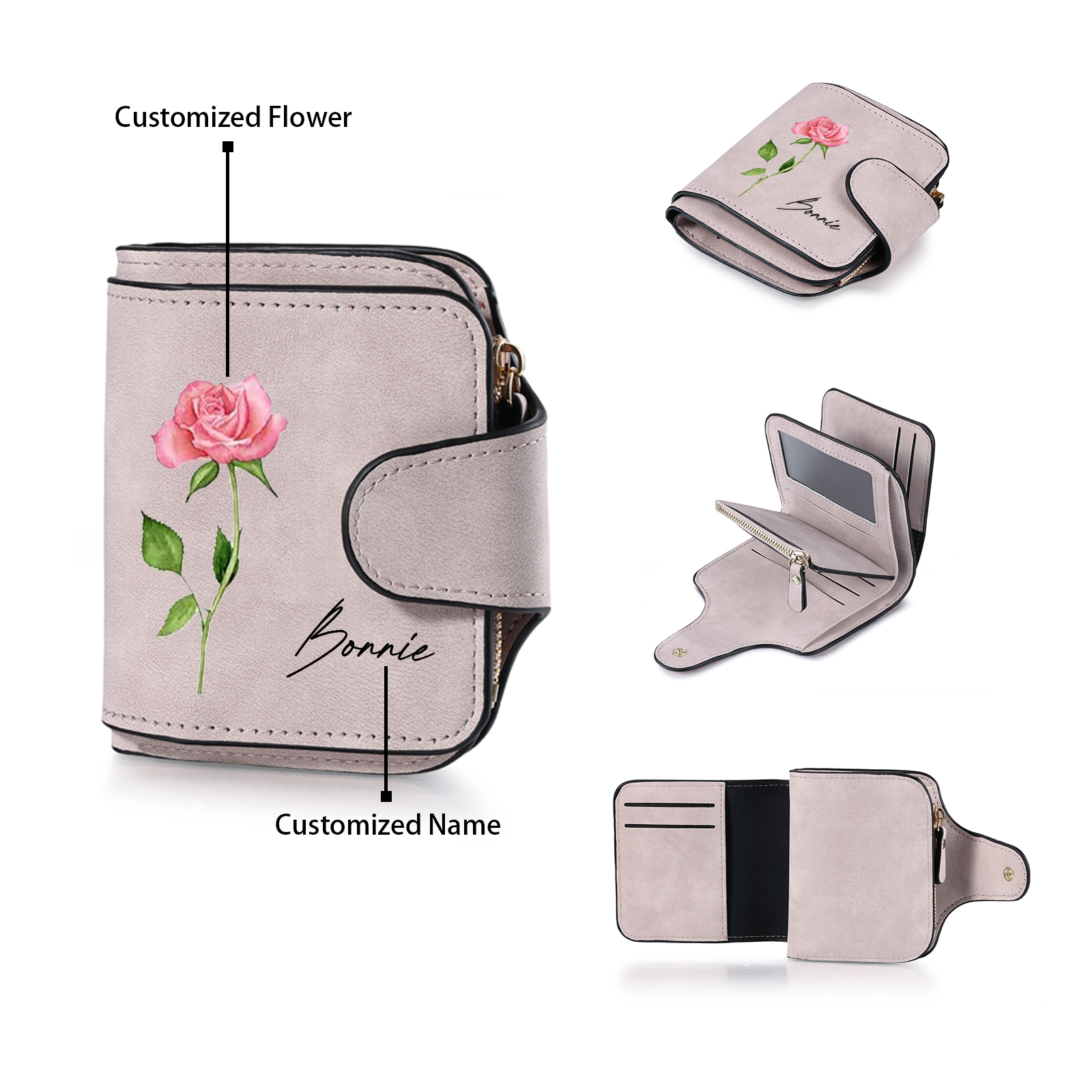 1 Name Personalized Birth Flower Women's Wallet - Custom Purse for Mom | Lorajewel