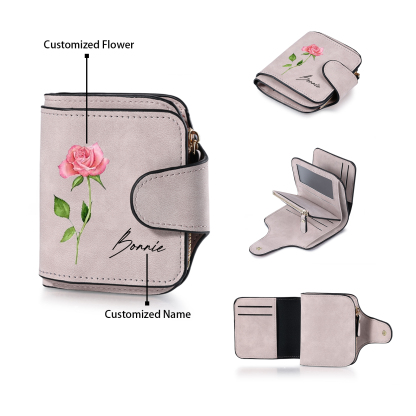 1 Name Personalized Birth Flower Women's Wallet - Custom Purse for Mom | Lorajewel