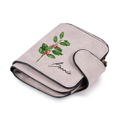 1 Name Personalized Birth Flower Women's Wallet - Custom Purse for Mom | Lorajewel