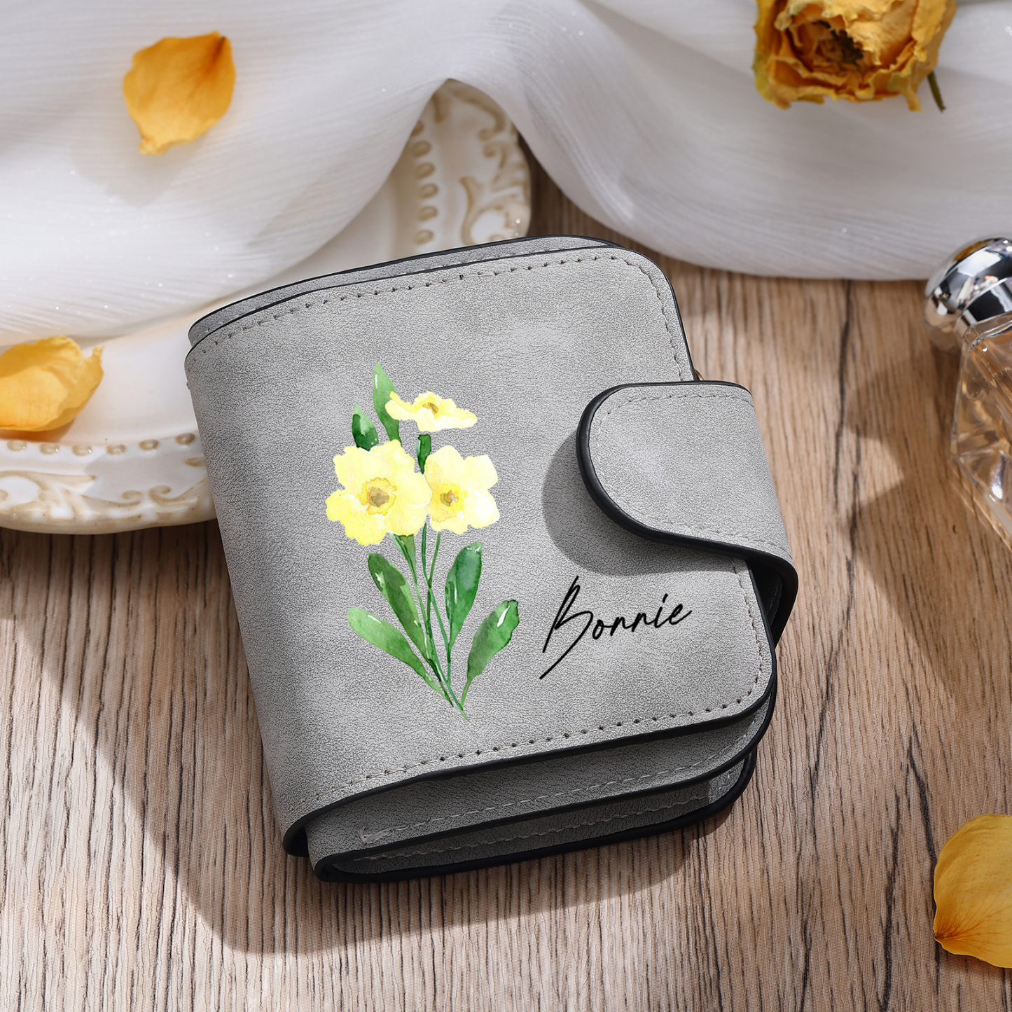 1 Name Personalized Birth Flower Women's Wallet - Custom Purse for Mom | Lorajewel