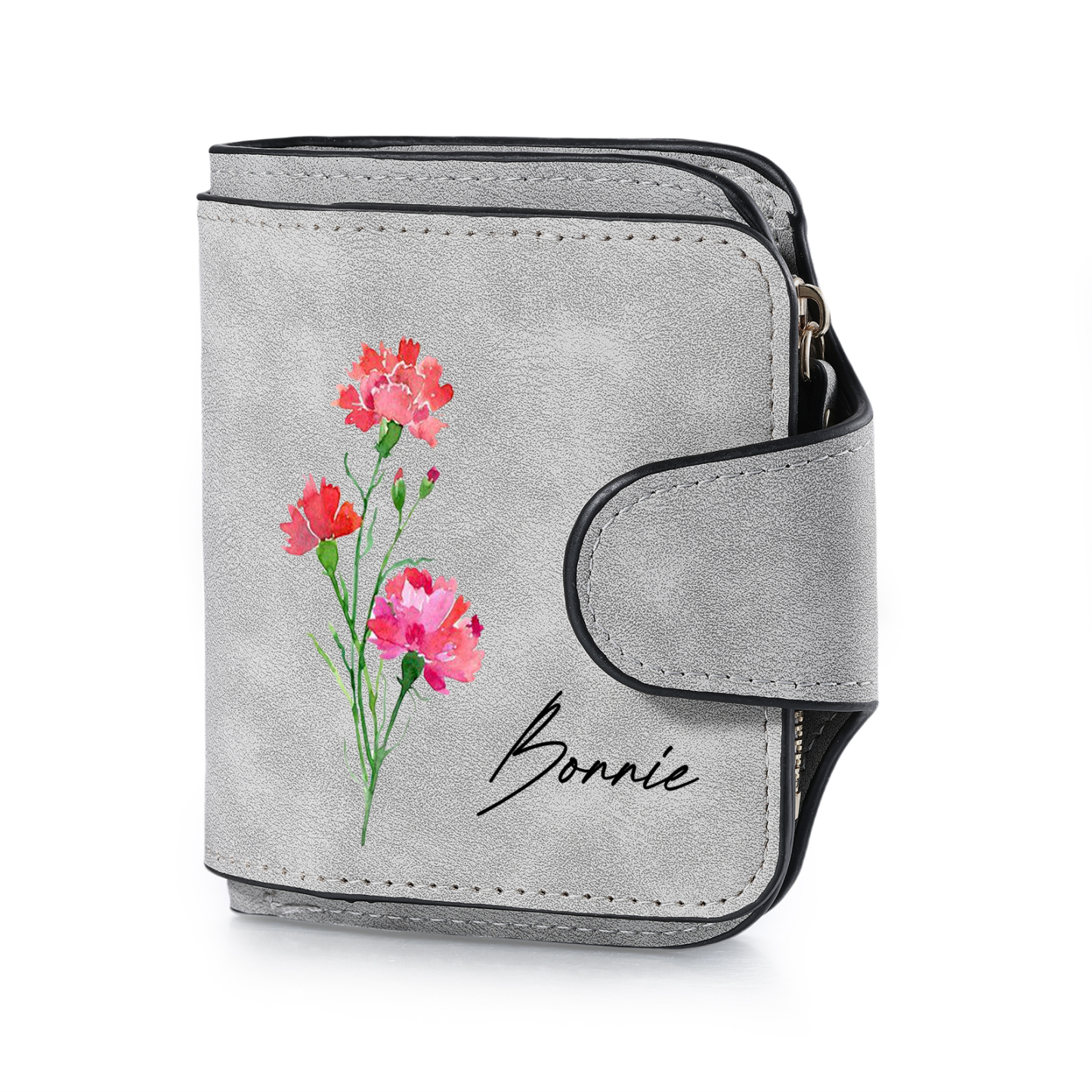 1 Name Personalized Birth Flower Women's Wallet - Custom Purse for Mom | Lorajewel
