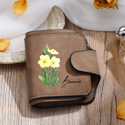 1 Name Personalized Birth Flower Women's Wallet - Custom Purse for Mom | Lorajewel