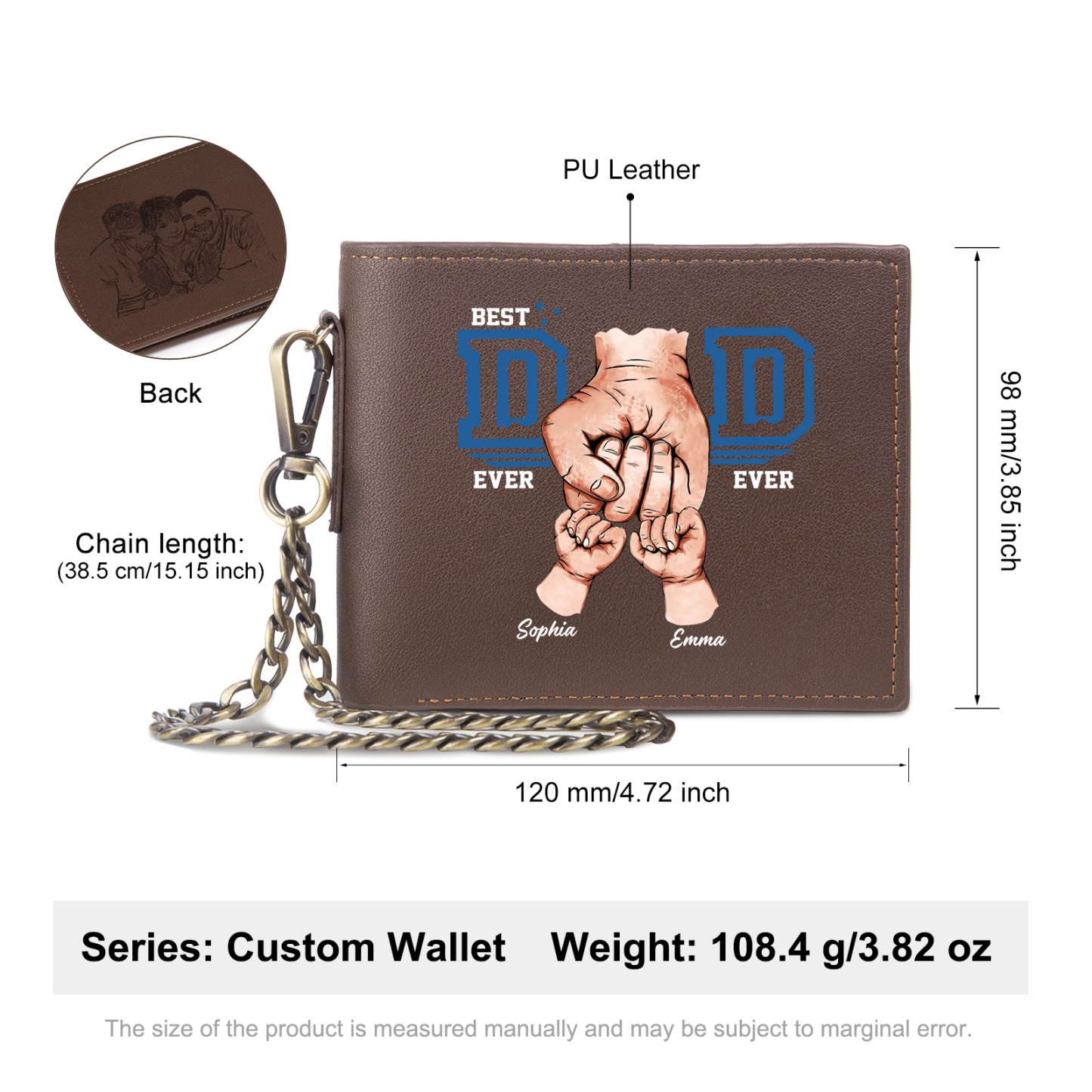 2 Name & 1 Photo Personalized Best Dad Wallet – Custom Father's Day Gift | Lorajewel