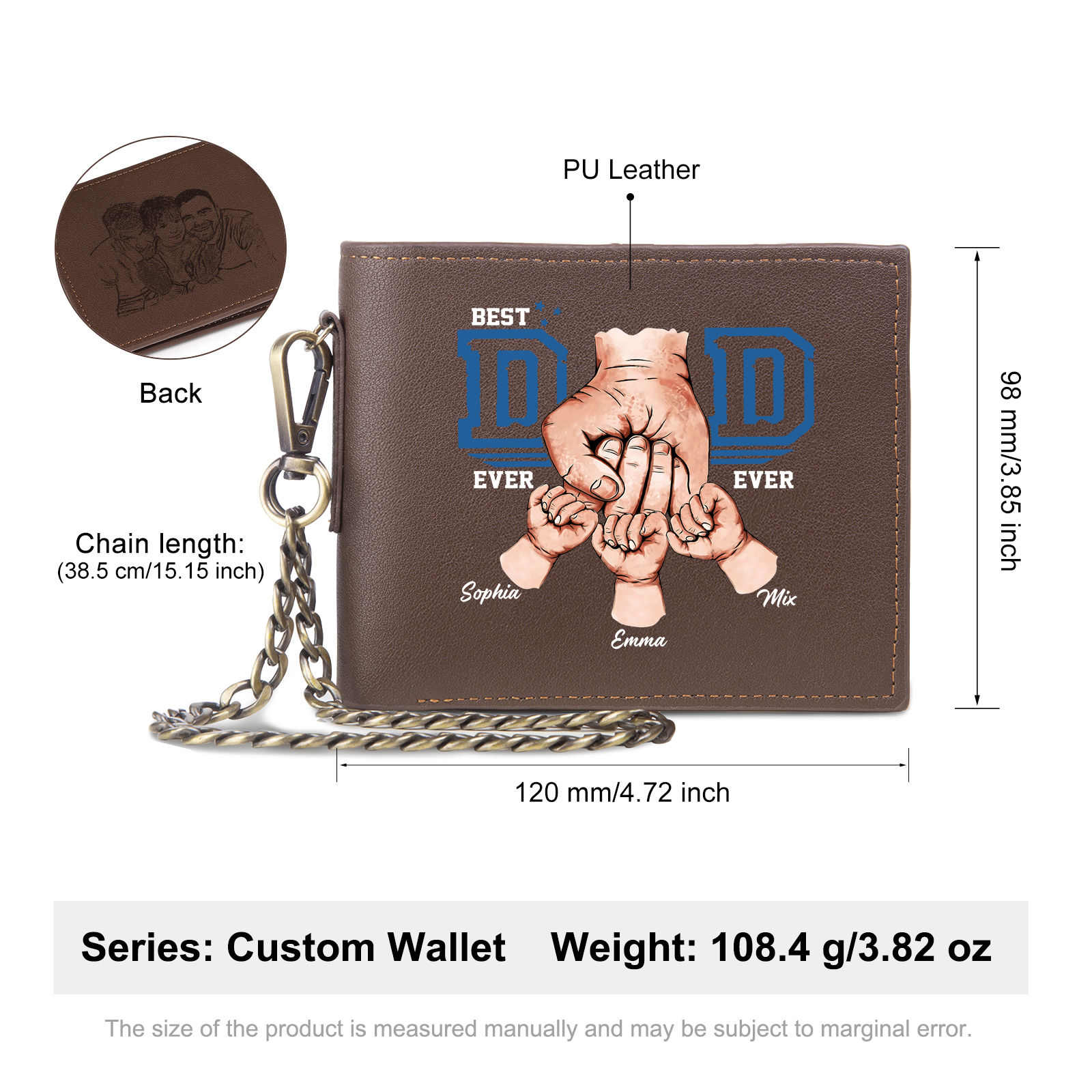 3 Name & 1 Photo Personalized Best Dad Wallet – Custom Father's Day Gift | Lorajewel