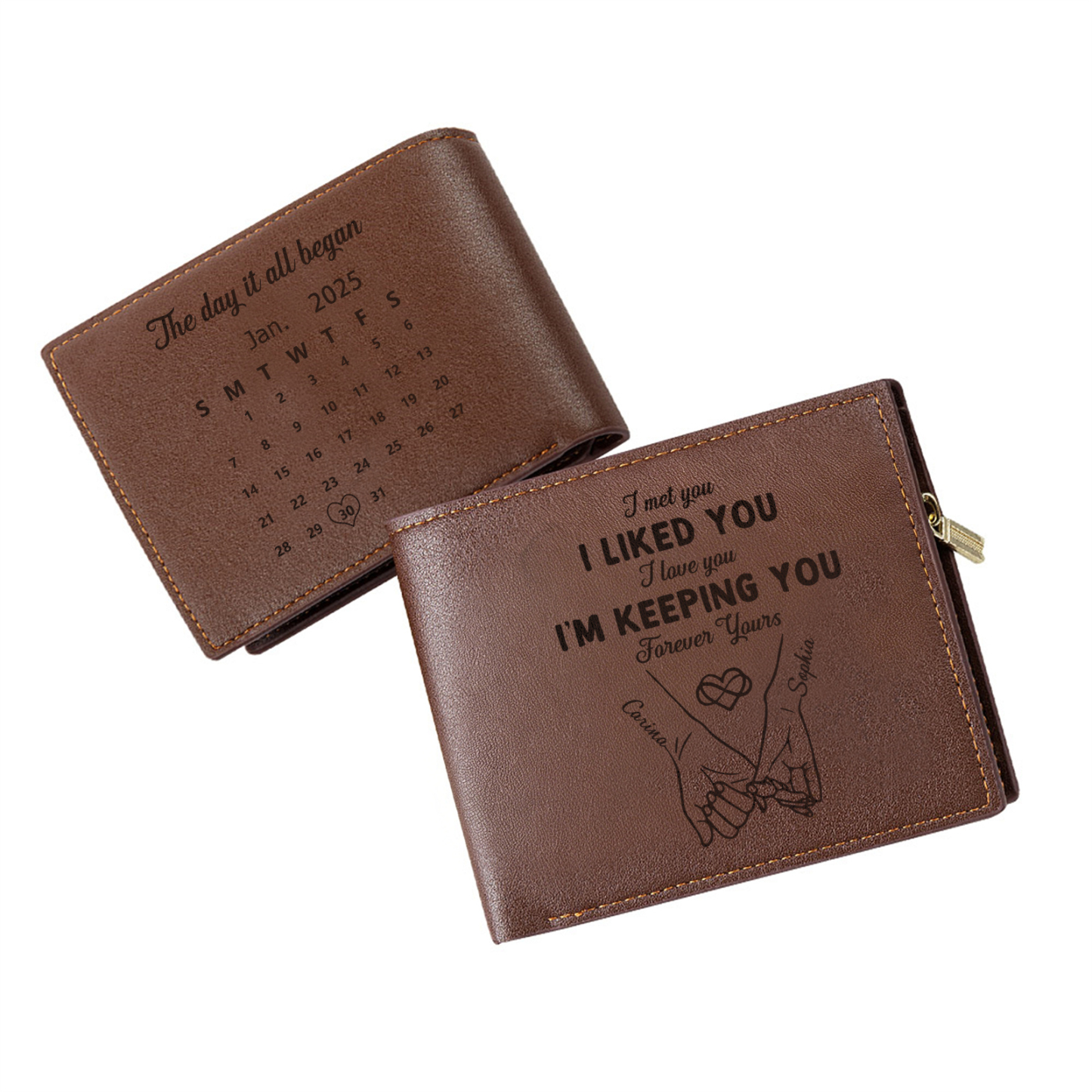Personalised Photo Engraved PU Leather Couples Wallet for Men