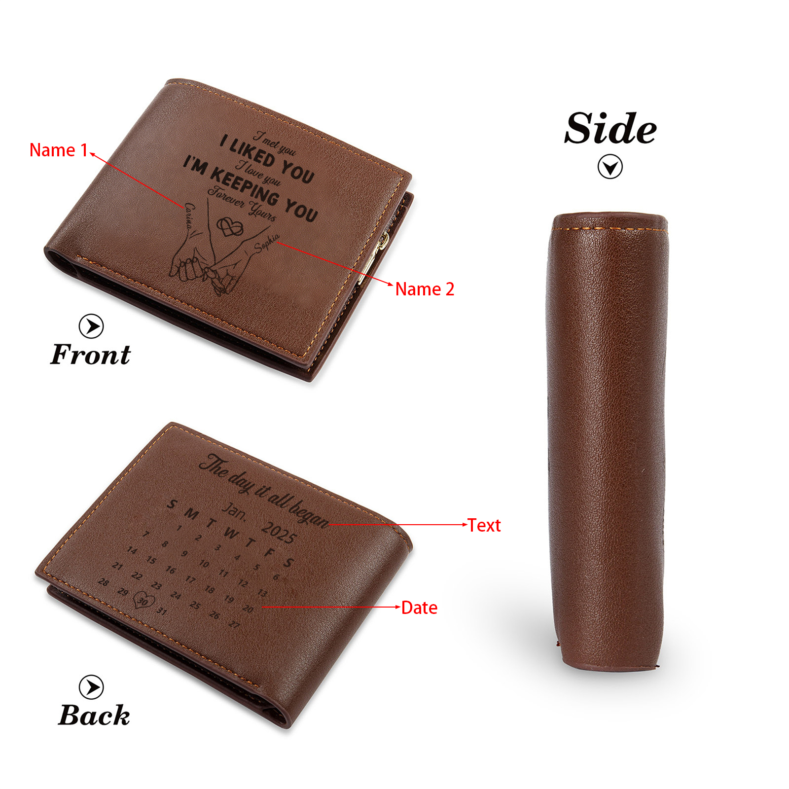 Personalised Photo Engraved PU Leather Couples Wallet for Men