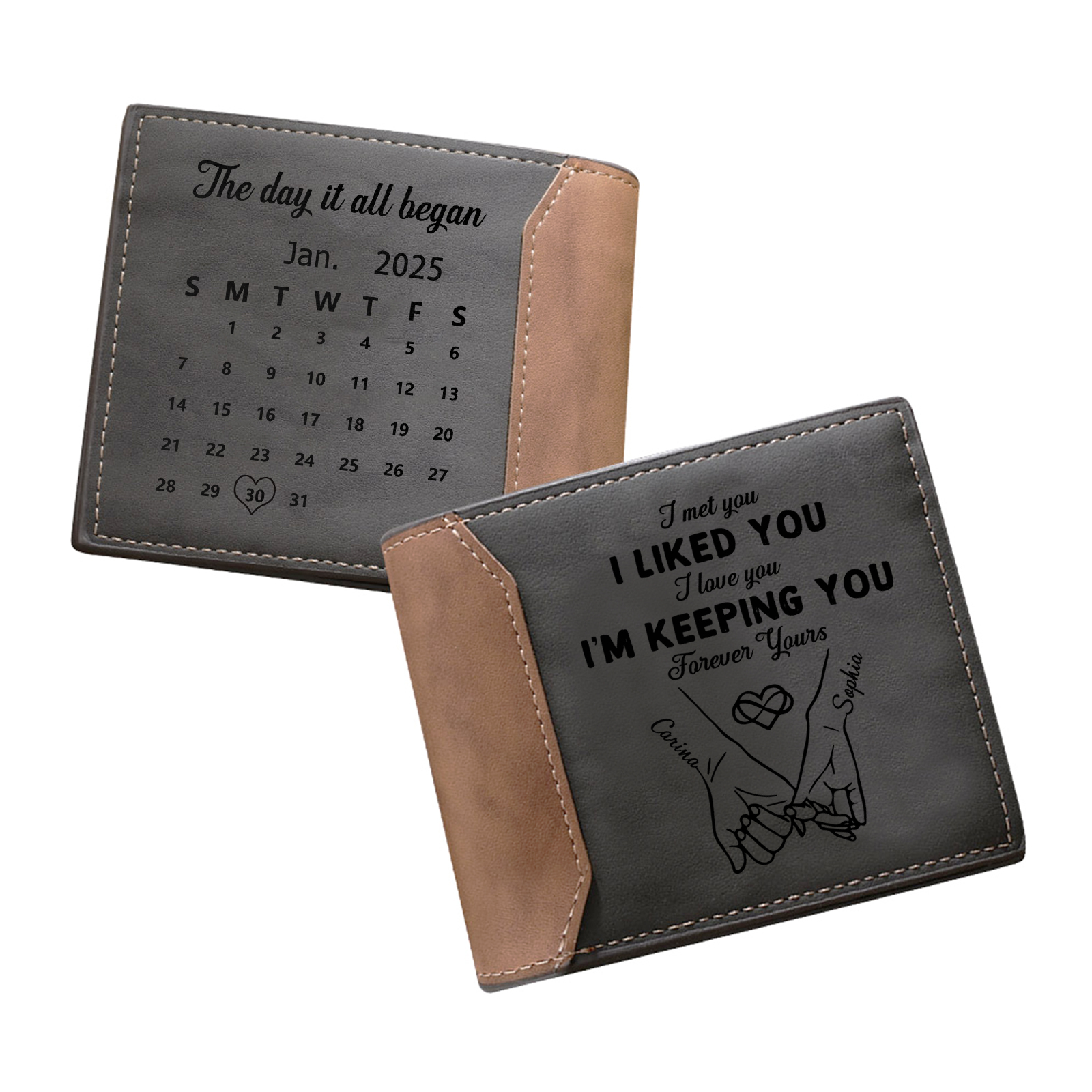 Personalised Photo Engraved PU Leather Couples Wallet for Men