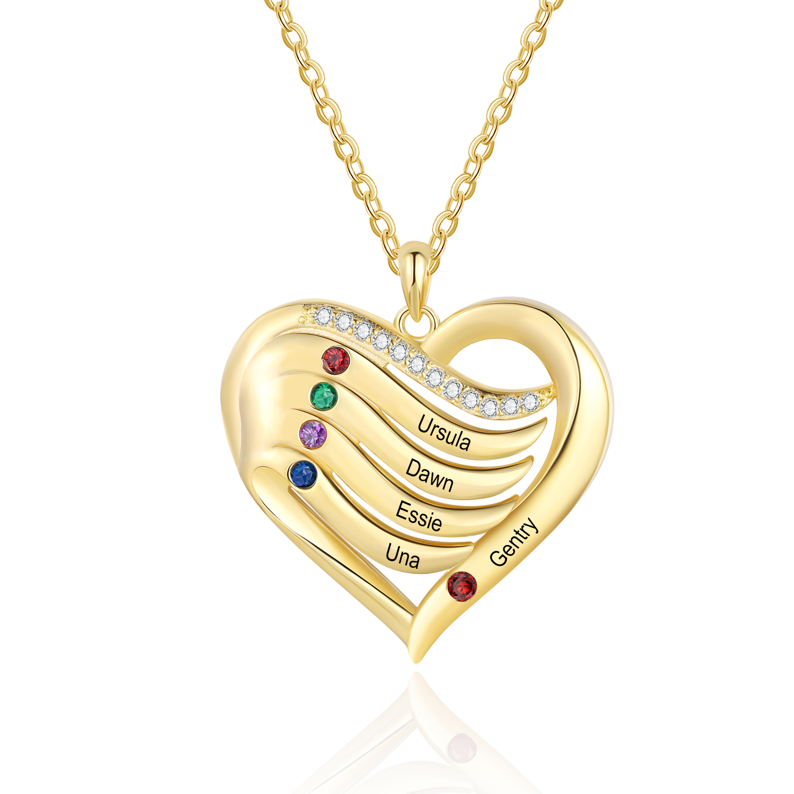 Personalized S925 Silver Heart Gold Necklace with 2-5 Names