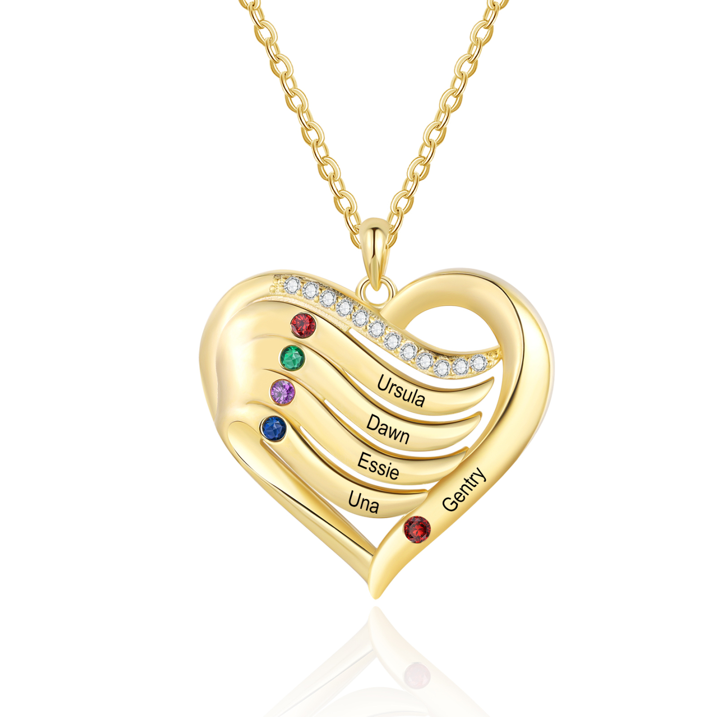 Personalized S925 Silver Heart Gold Necklace with 2-5 Names