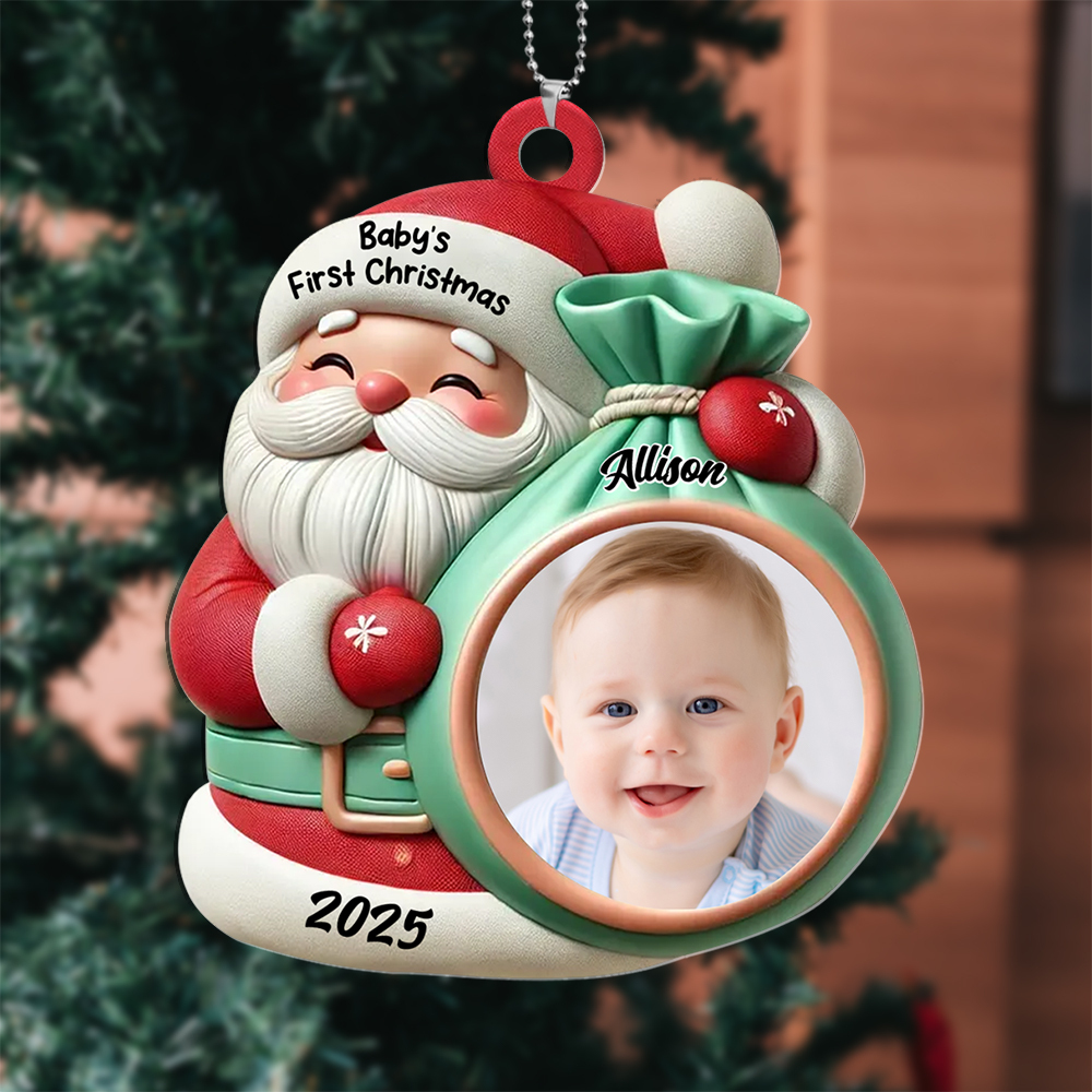 Custom Santa Baby's First Christmas Photo Ornament