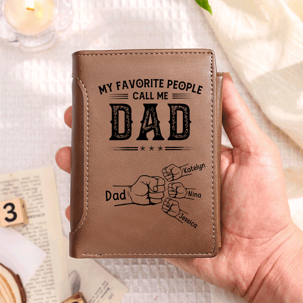 Personalized Men’s Wallet – Children’s Fists, 1 to 6 First Names and a Nickname