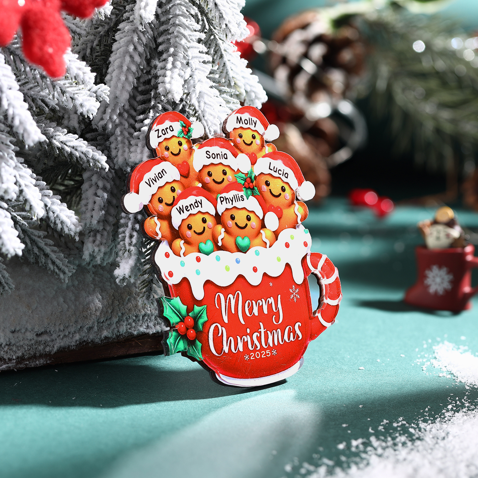 Personalized Christmas Ornament Gingerbread Mug Custom Names and Year Holiday Tree Keepsake Gift for Family Couples Friends Kids |Lorajewel