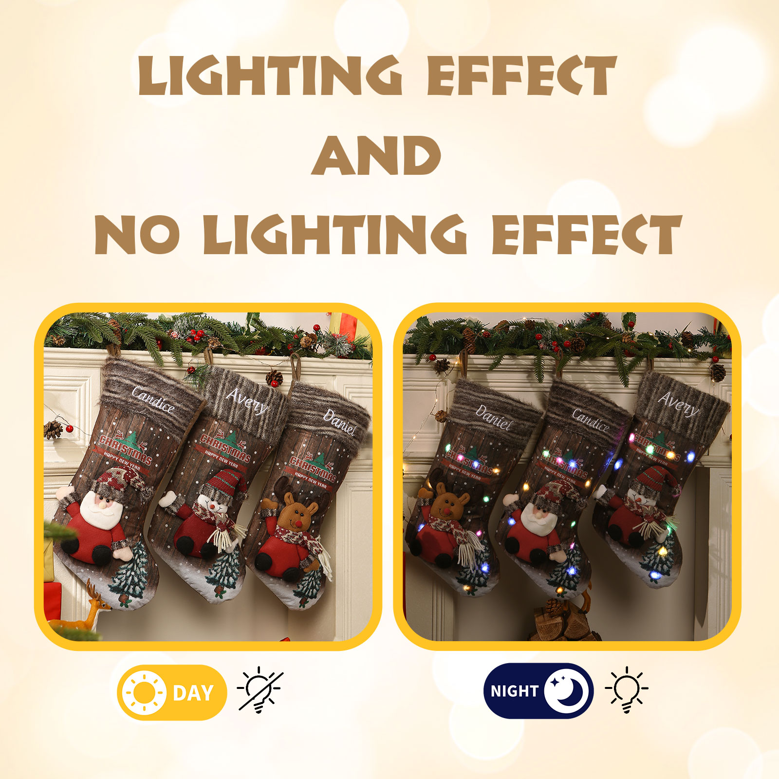 Personalised Rustic LED Plush Christmas Stocking