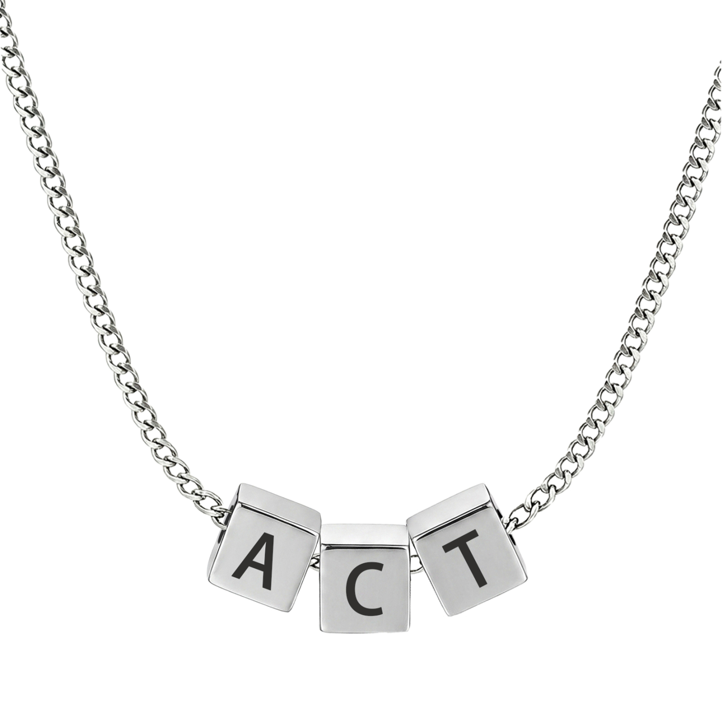 Personalized Stainless Steel Cube 1-6 Letters Necklace for Men