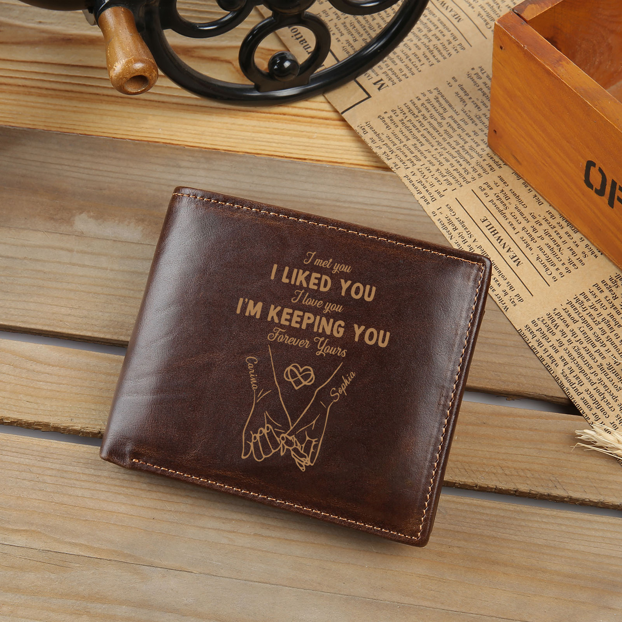 Personalised Engraved Photo Genuine Leather Wallet for Men
