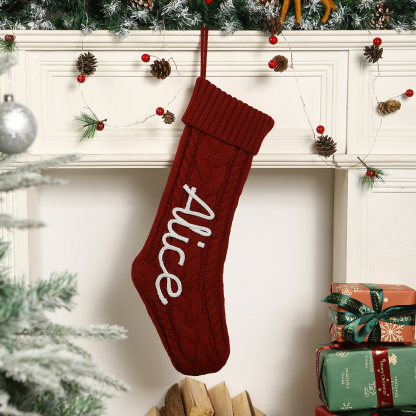 Personalised Knitted Christmas Stocking Custom Name Ideal for Christmas Eve and Secret Santa Gift for Kids Mum Dad Friends | Lorajewel