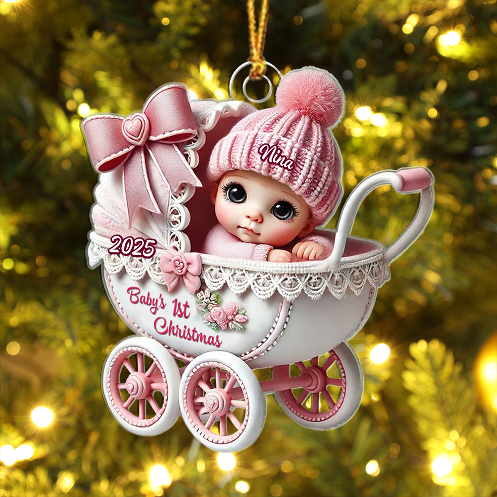 Personalized Pink Pram Baby's 1st Christmas Bauble