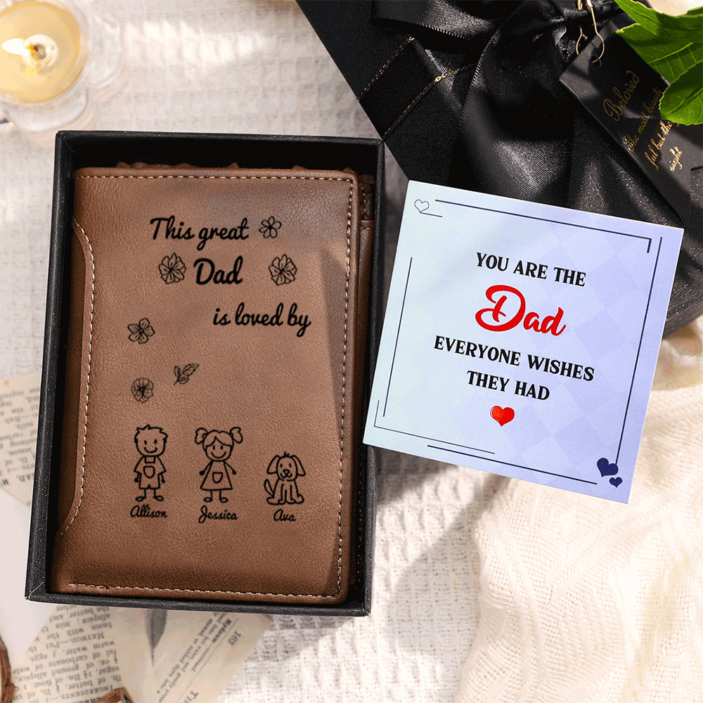 Personalized Leather Wallet Customizable Fathers Day Birthday Christmas Gift for Dad from Kids |Lorajewel