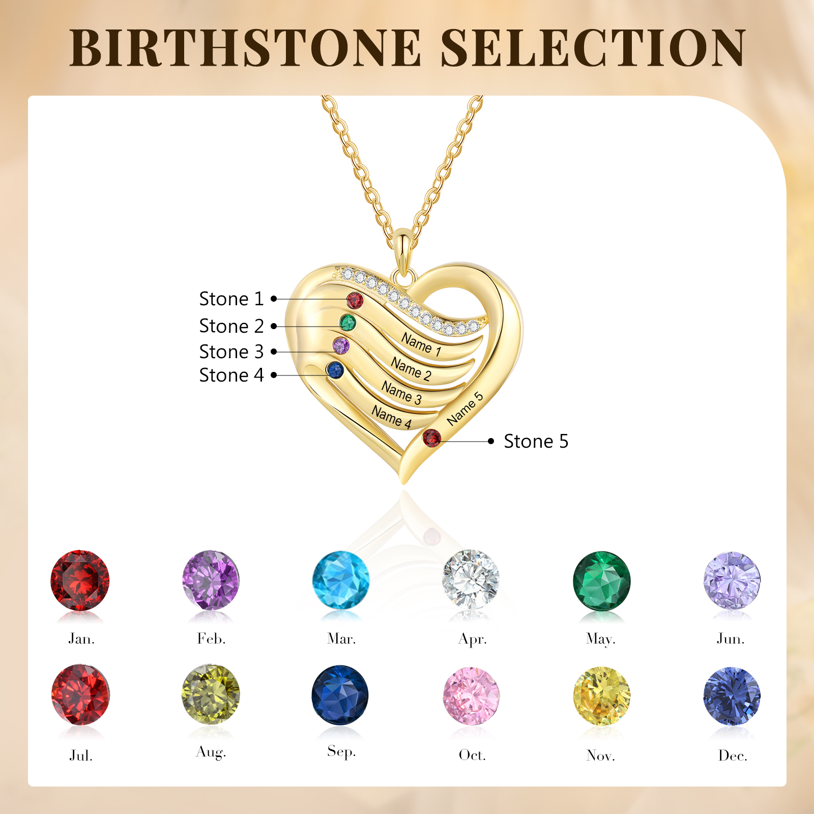 Personalized S925 Silver Heart Gold Necklace with 2-5 Names