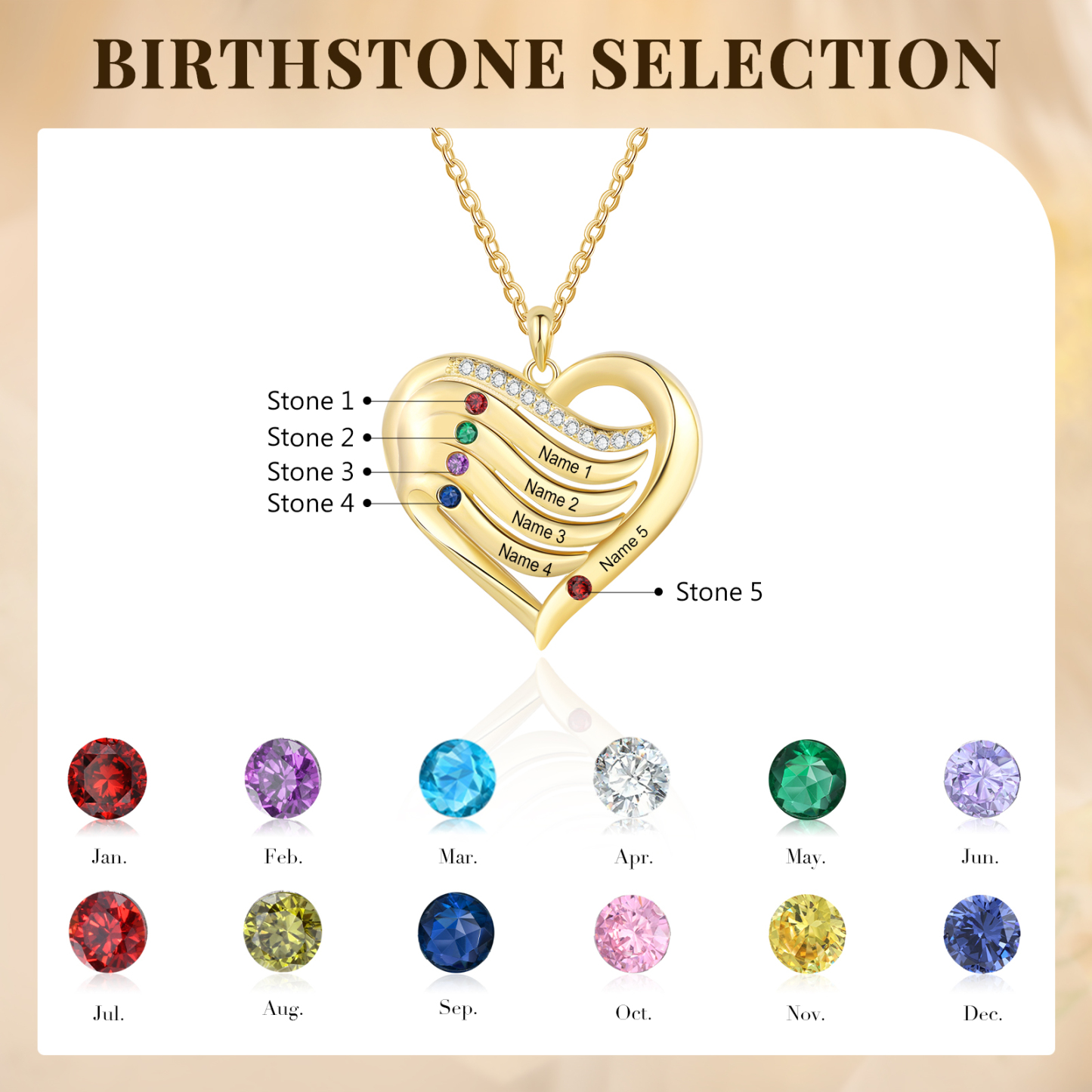 Personalized S925 Silver Heart Gold Necklace with 2-5 Names