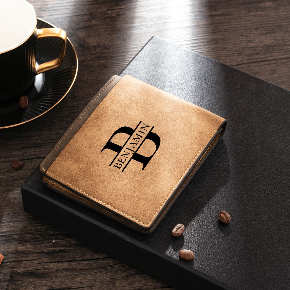 Men Bifold Wallet Personalized Photo with Monogram Wallet for Him