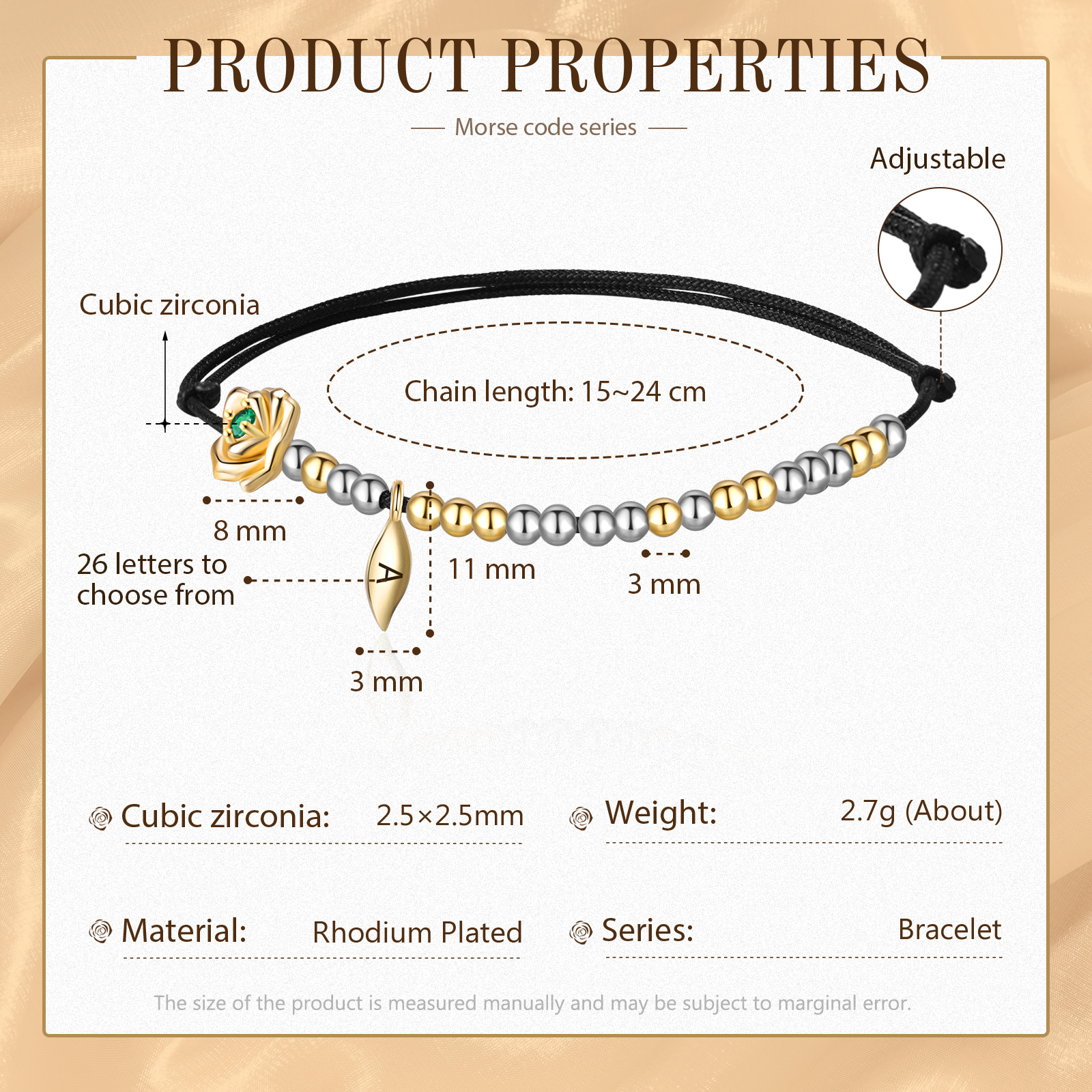 Love You Morse Code Bracelet Custom Initial Birthstone Rose Bracelet for Her